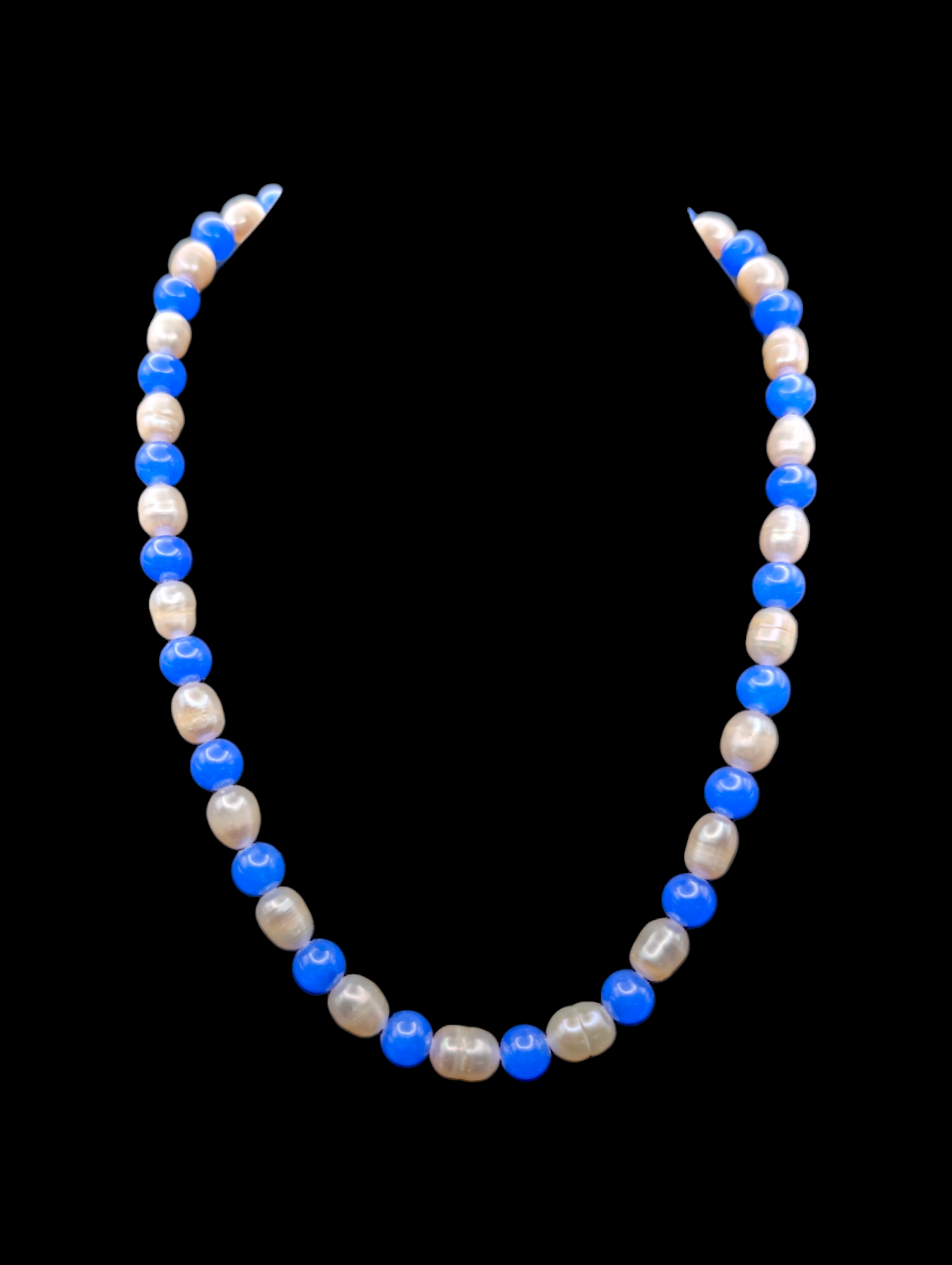 Vintage Single Strand Genuine Freshwater Pearl and Blue Jade  Necklace