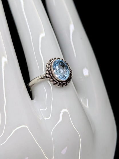 Vintage Artisan Genuine Swiss Topaz Solitaire Sterling Silver Braided Ring
