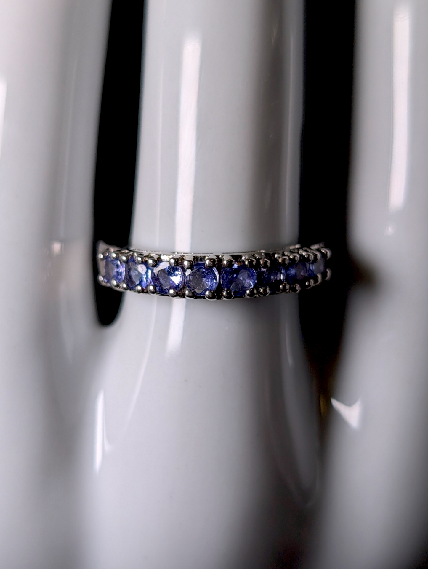 Vintage Half Eternity Band Round Cut Earth Mined Genuine Tanzanite Sterling Silver Ring