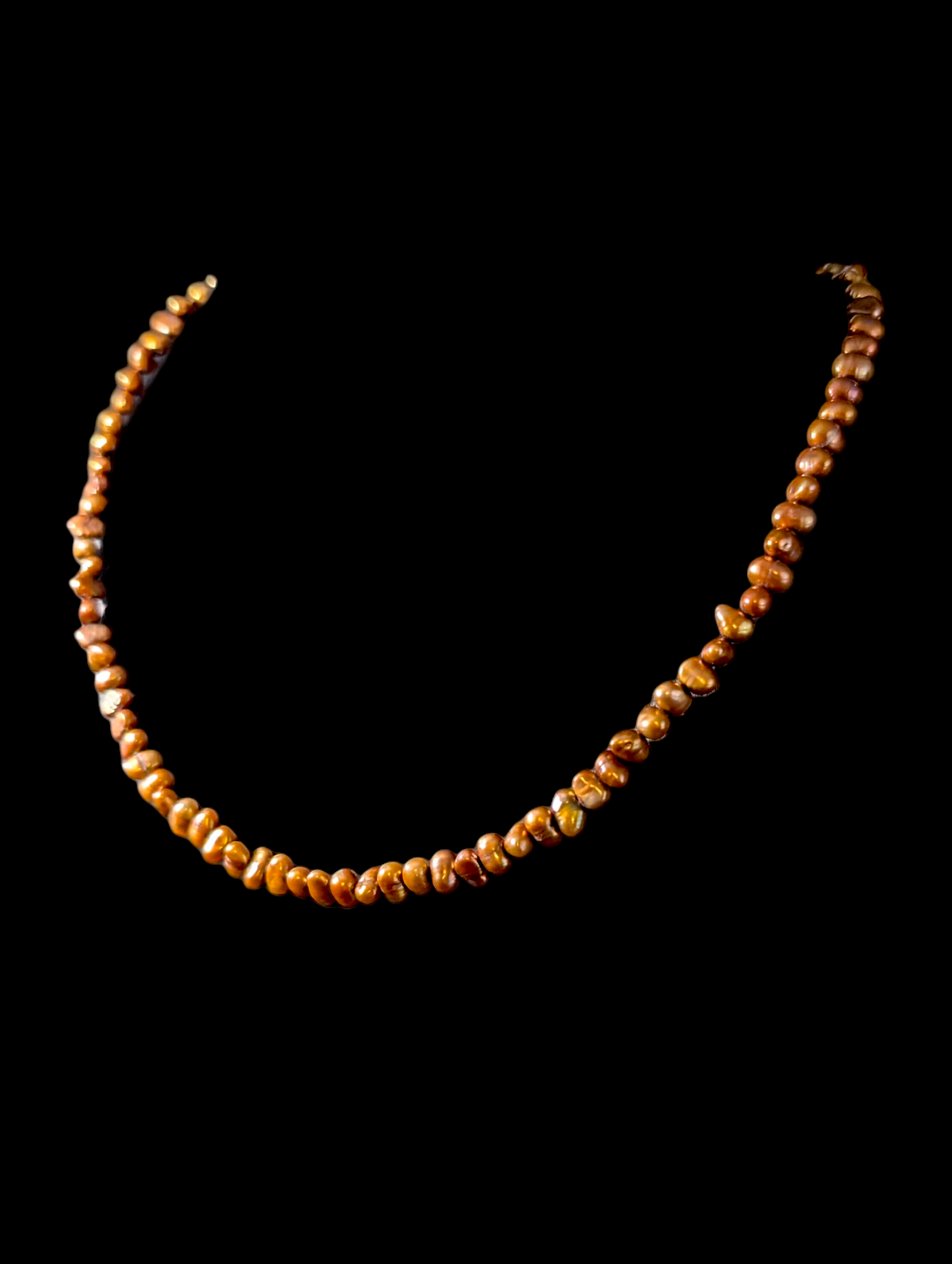 Vintage Genuine Bronze Freshwater Pearl Strand Gold Toned Box Clasp Necklace