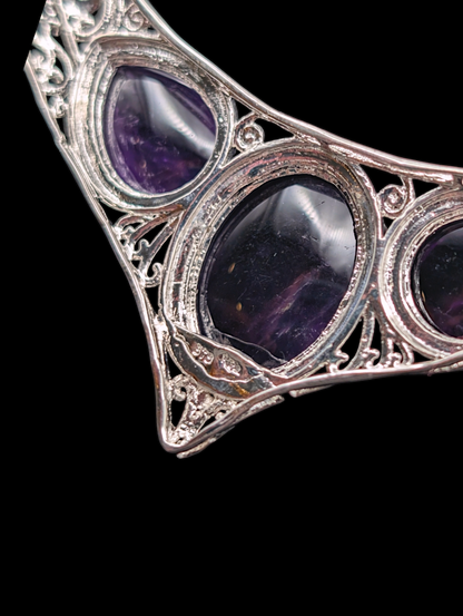 Gothic inspired Sterling Silver Earth Mined Amethyst Necklace, Ring and Earrings Set