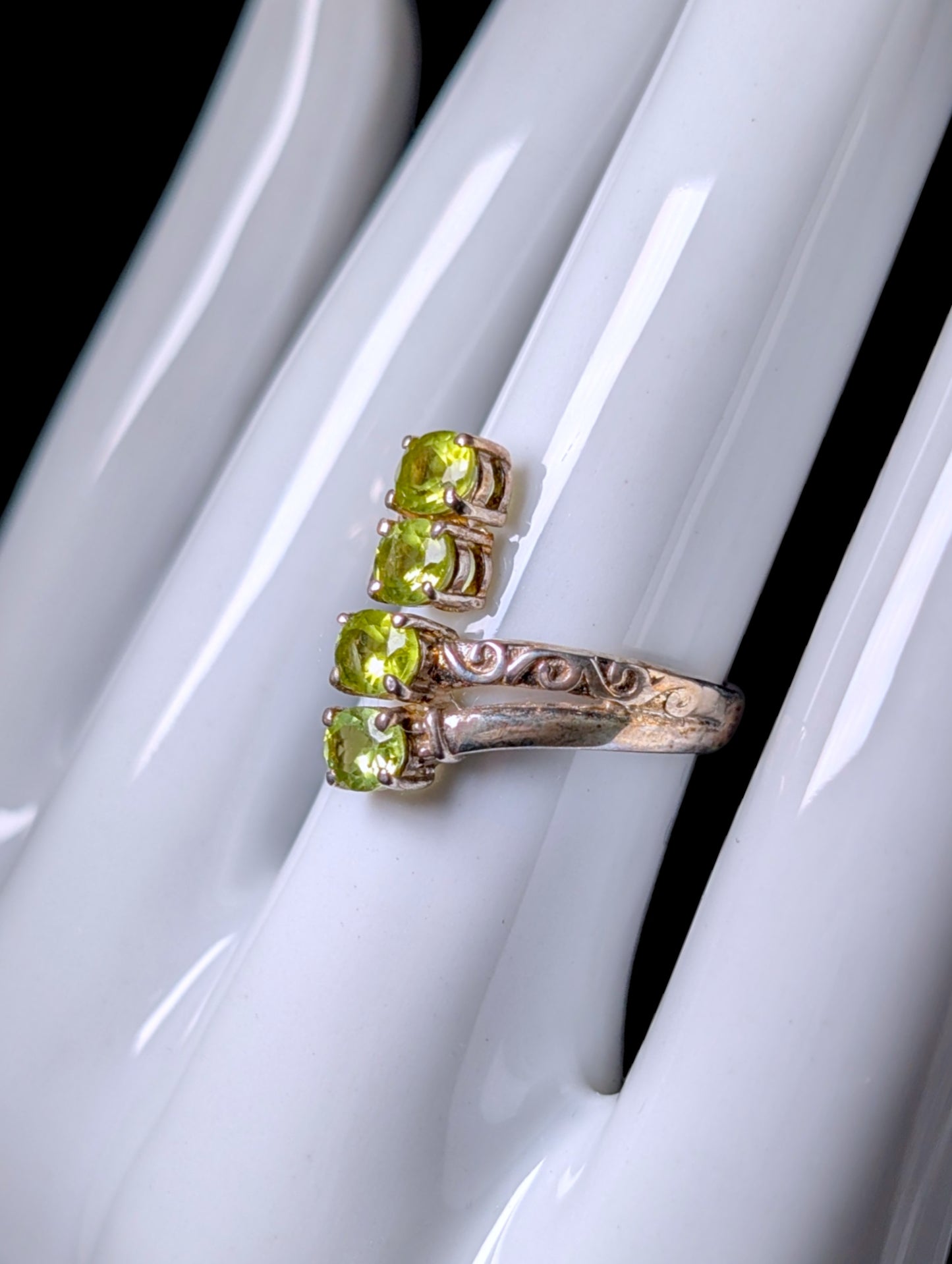 Vintage 4 Stone Genuine Peridot Antique Gold Tone over Sterling Wrap Ring