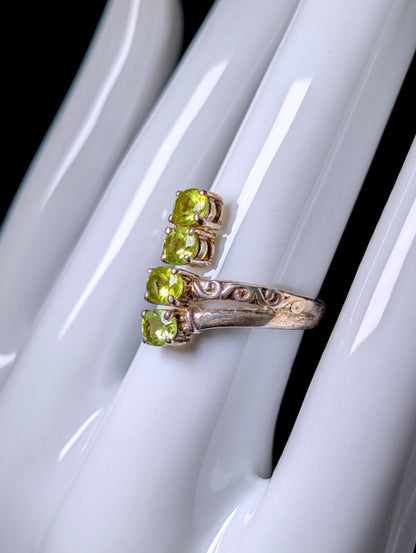 Vintage 4 Stone Genuine Peridot Antique Gold Tone over Sterling Wrap Ring