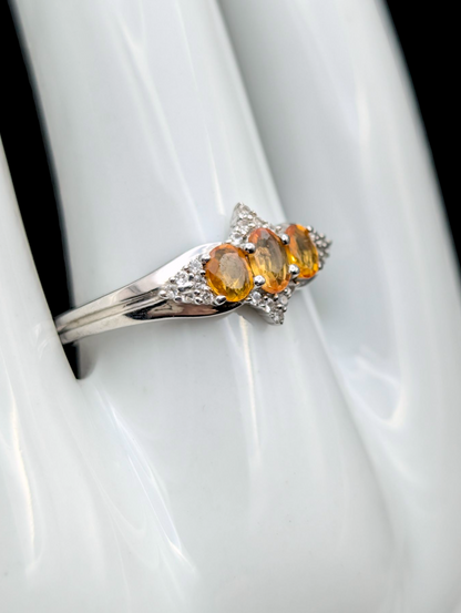 Vintage Elegant Genuine Orange Sapphire and White Topaz Accent Sterling Silver Ring