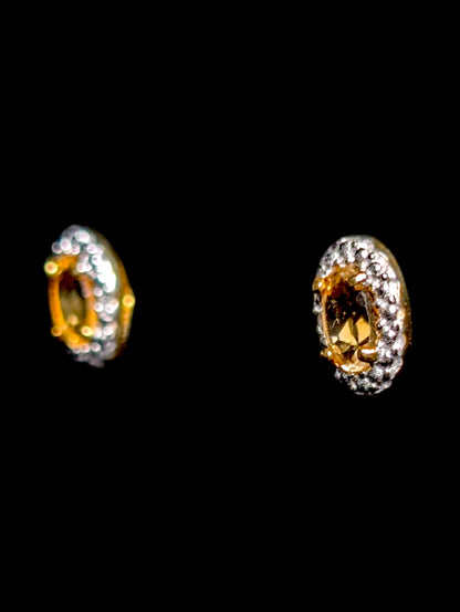 Vintage Oval Cut Genuine Citrine and Diamond Accent 18k Gold Vermeil Stud Earrings