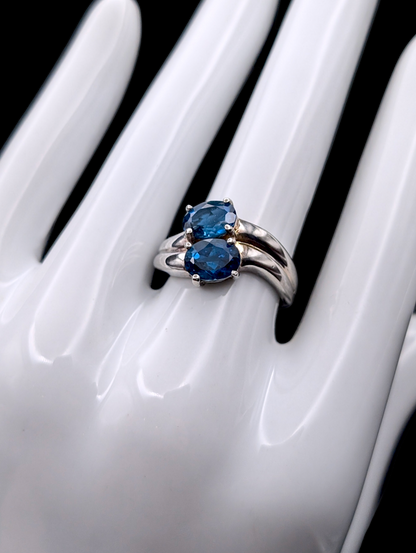 Vintage Oval Cut Double Swiss Blue Topaz Sterling Silver 925 Ring