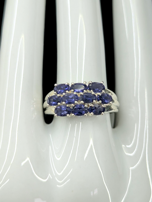 Vintage 2+ Carat Cluster Genuine Tanzanite Sterling Silver Ring