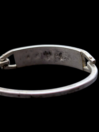 Vintage Black Onyx Enamel Taxco Solid Sterling Silver Hinge Bracelet