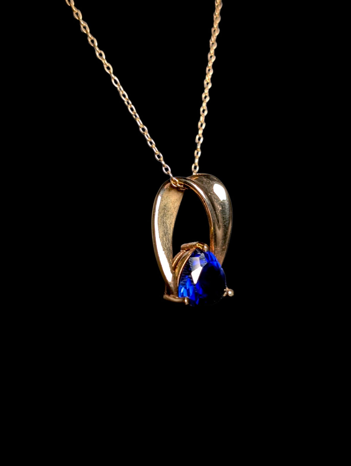 Vintage Trillion Cut Genuine Royal Blue Sapphire 18k Yellow Gold over Sterling Pendant