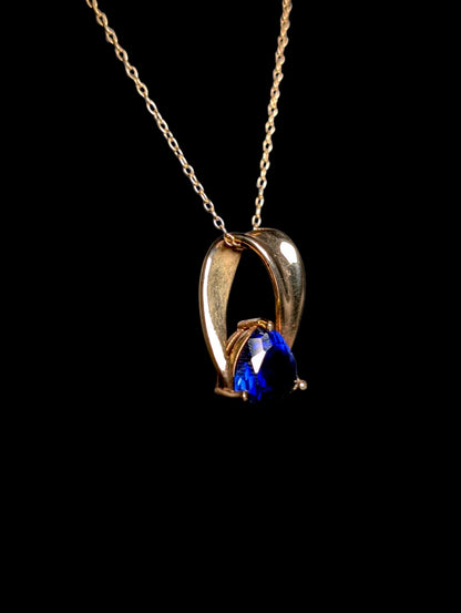 Vintage Trillion Cut Genuine Royal Blue Sapphire 18k Yellow Gold over Sterling Pendant