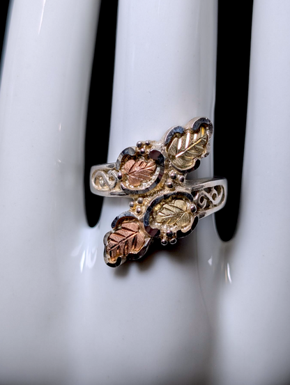 Vintage Black Hills Gold Carved 12K Gold and Sterling Silver Wrap Ring