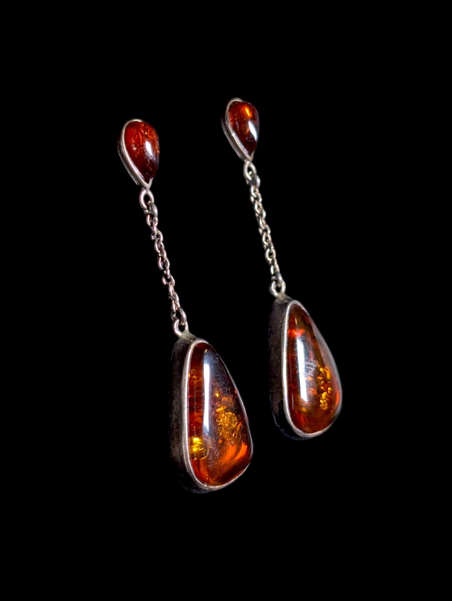 Vintage Dangle Genuine Baltic Amber Sterling Silver Drop Post Earrings