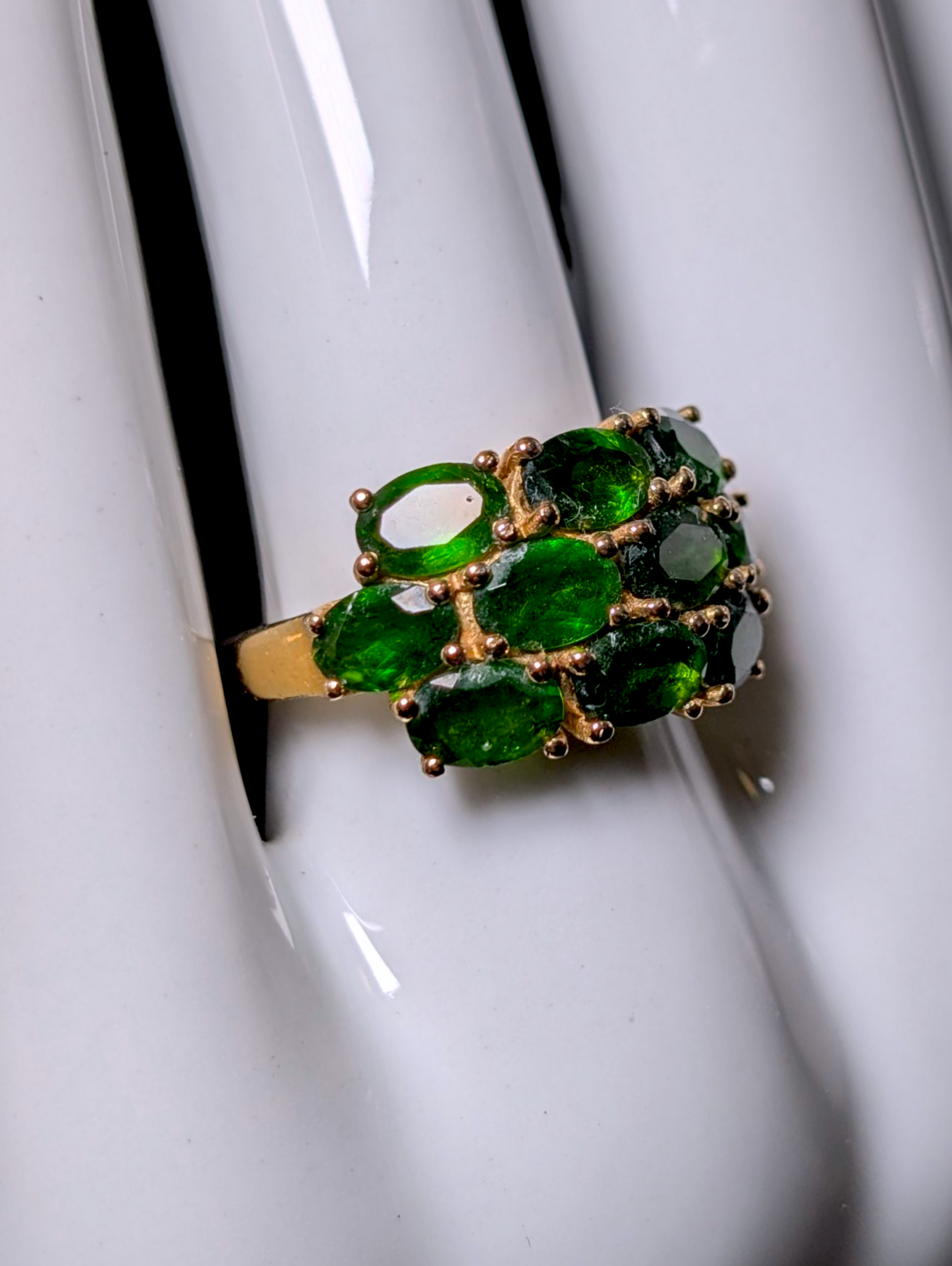 Vintage Three Row Oval Cut Genuine Chrome Diopside 18k Yellow Gold Vermeil Ring
