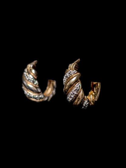 Vintage Genuine Diamond Accented 18k Gold over Sterling Huggie Earrings