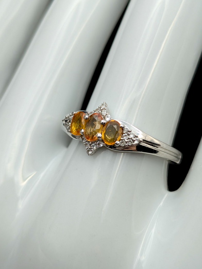 Vintage Elegant Genuine Orange Sapphire and White Topaz Accent Sterling Silver Ring