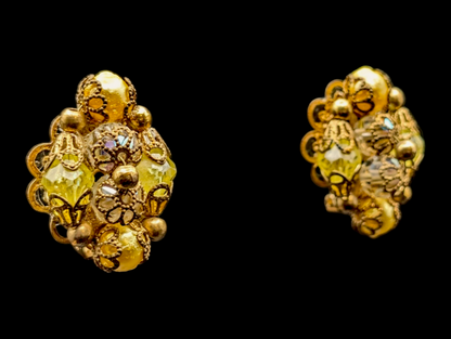 1950s Honey Cluster Aurora Borialis Bead Earrings