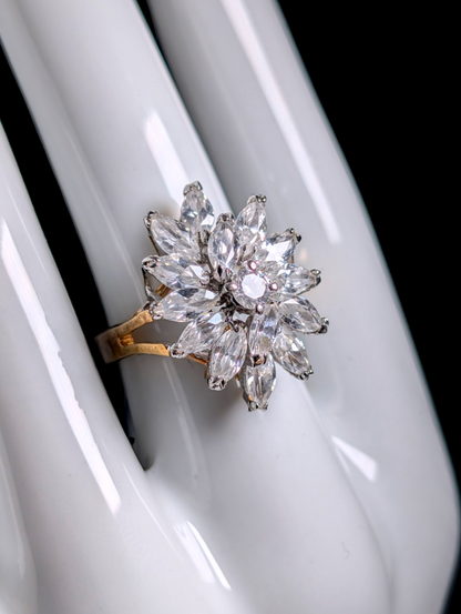 Vintage Marquise Cut Simulated Diamond Cluster Starburst 14K Yellow Gold Vermeil Cocktail Statement Ring