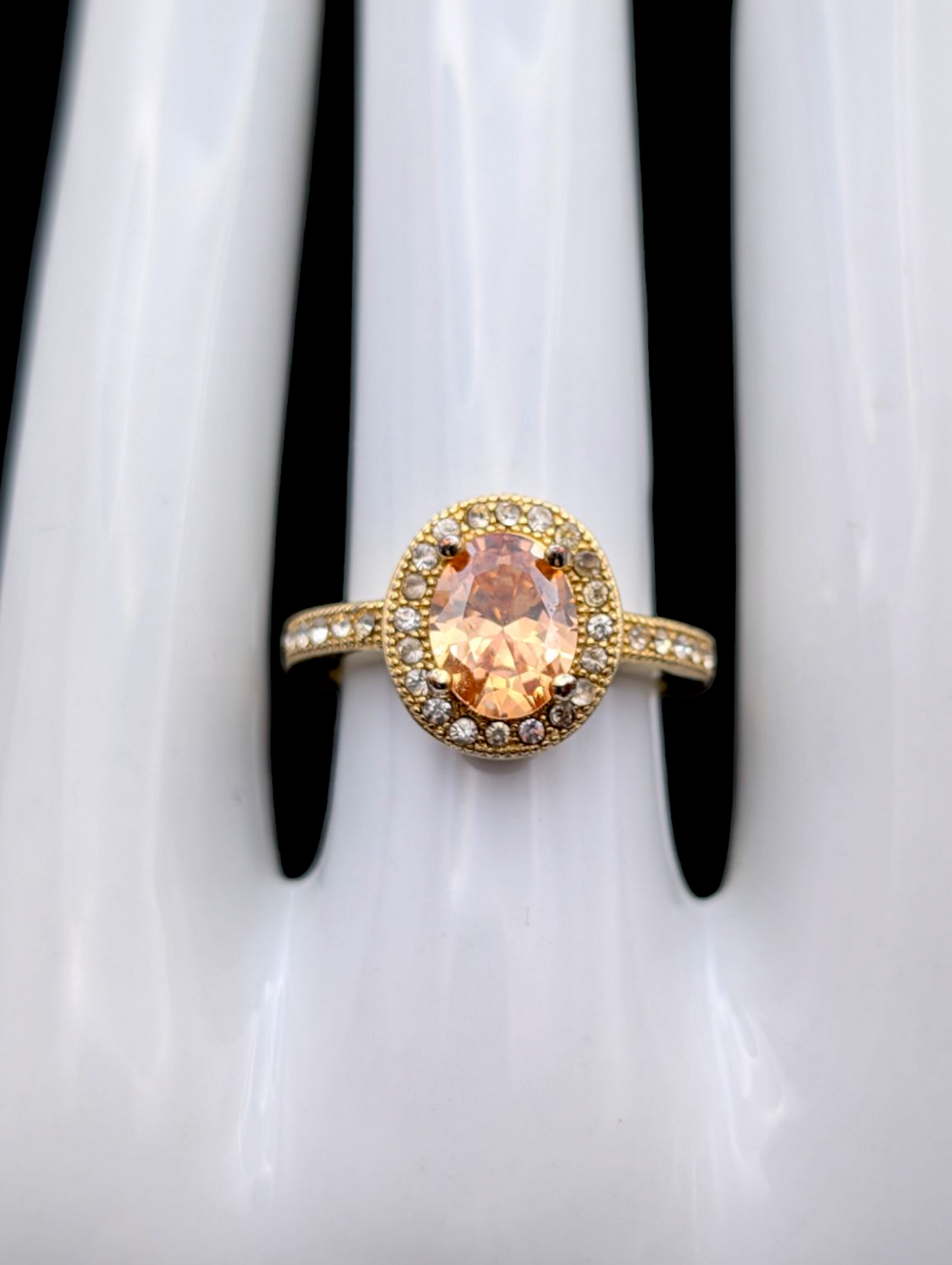 Vintage Simulated Citrine and Simulated Diamond Accented Gold over Silver Statement Ring