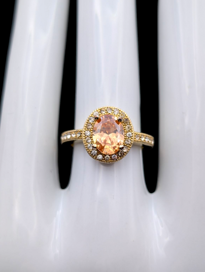 Vintage Simulated Citrine and Simulated Diamond Accented Gold over Silver Statement Ring