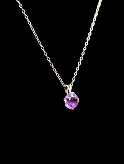 Vintage White Gold Chain Necklace with Princess Cut Amethyst Pendant