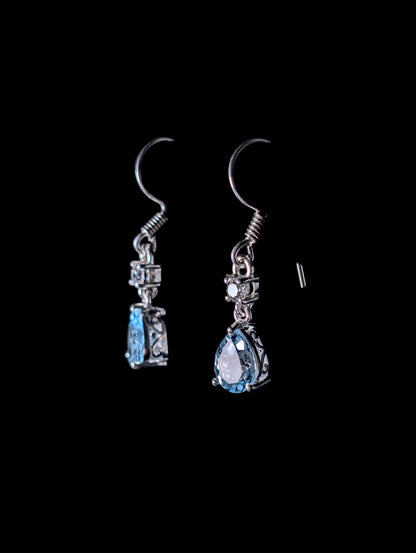 Vintage Pear Cut Genuine Sky Blue Topaz Sterling Dangle Drop Earrings
