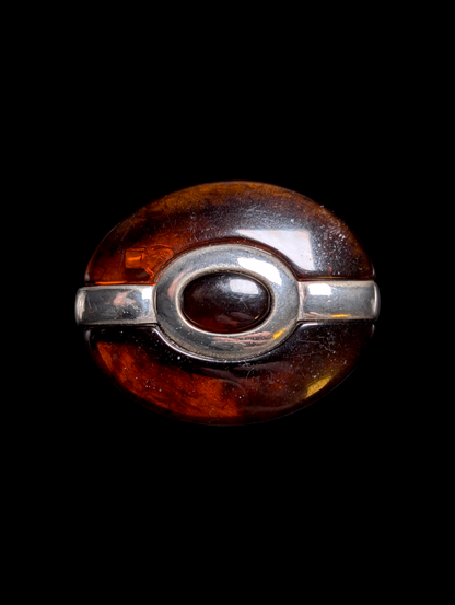 Vintage Oval Lucite Tortoise Shell and Silver Toned Brooch Pin