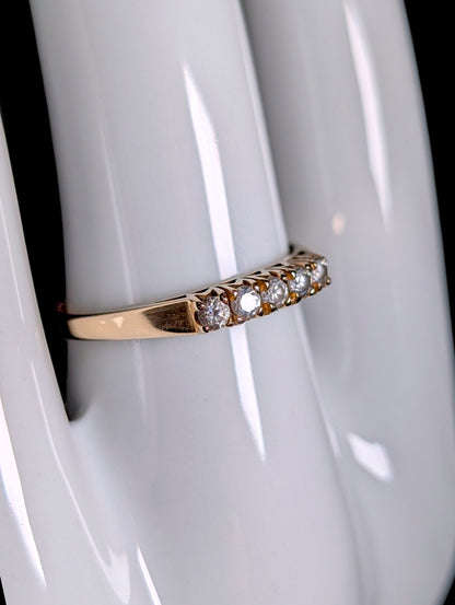 Vintage Dainty 14k Yellow Gold Simulated Diamond Wedding Ring Band