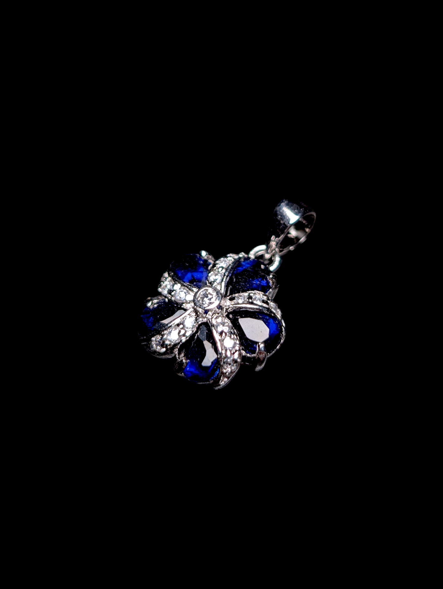 Vintage Inspired Flower Simulated Sapphire and Simulated Diamond Sterling Silver Pendant