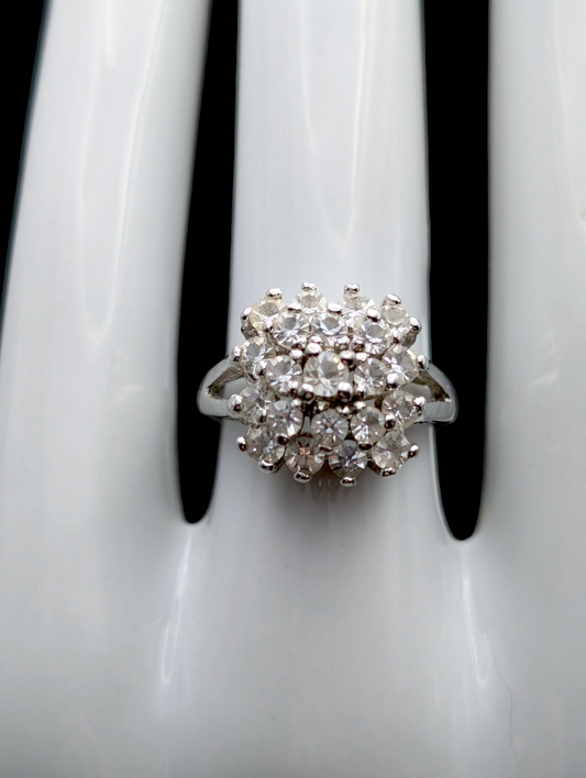 Vintage Uncas Solitaire Cluster Square Simulated Diamond Sterling Silver Vacation Ring