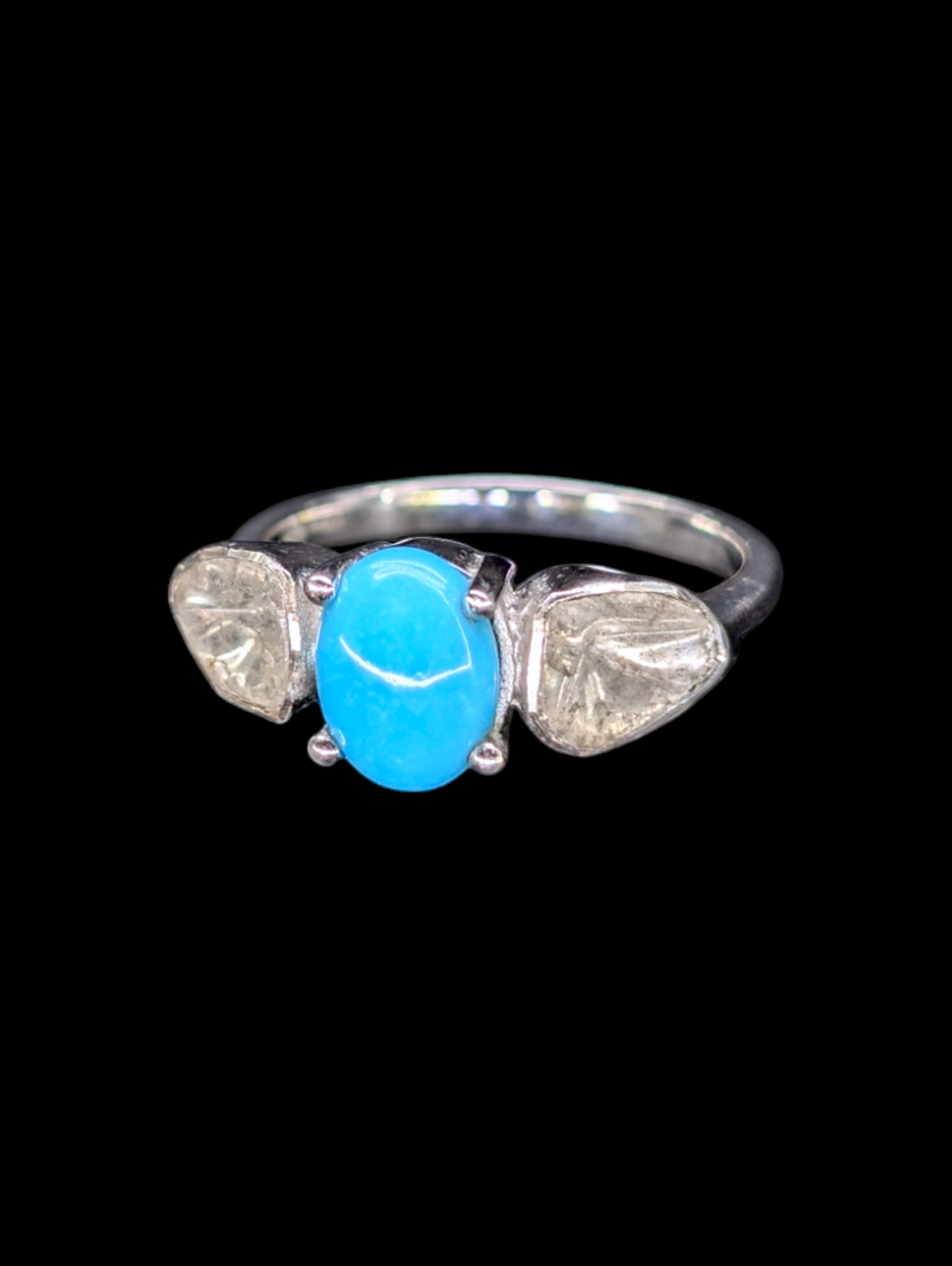 Vintage D'Joy Genuine Earth Mined Diamond and Genuine Sleeping Beauty Turquoise Sterling Silver Ring