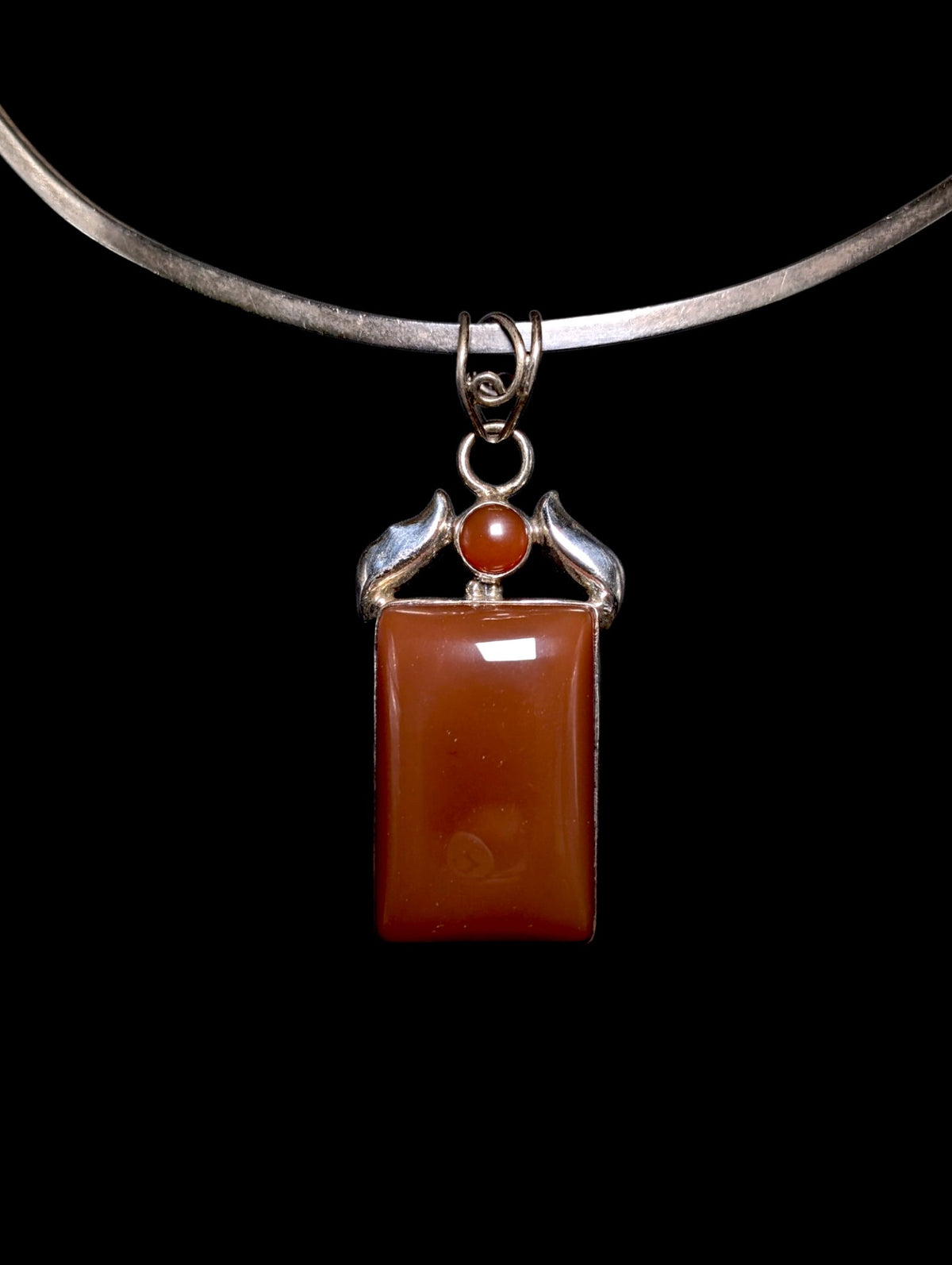 Vintage Egyptian Revival Genuine Carnelian Sterling Silver Pendant