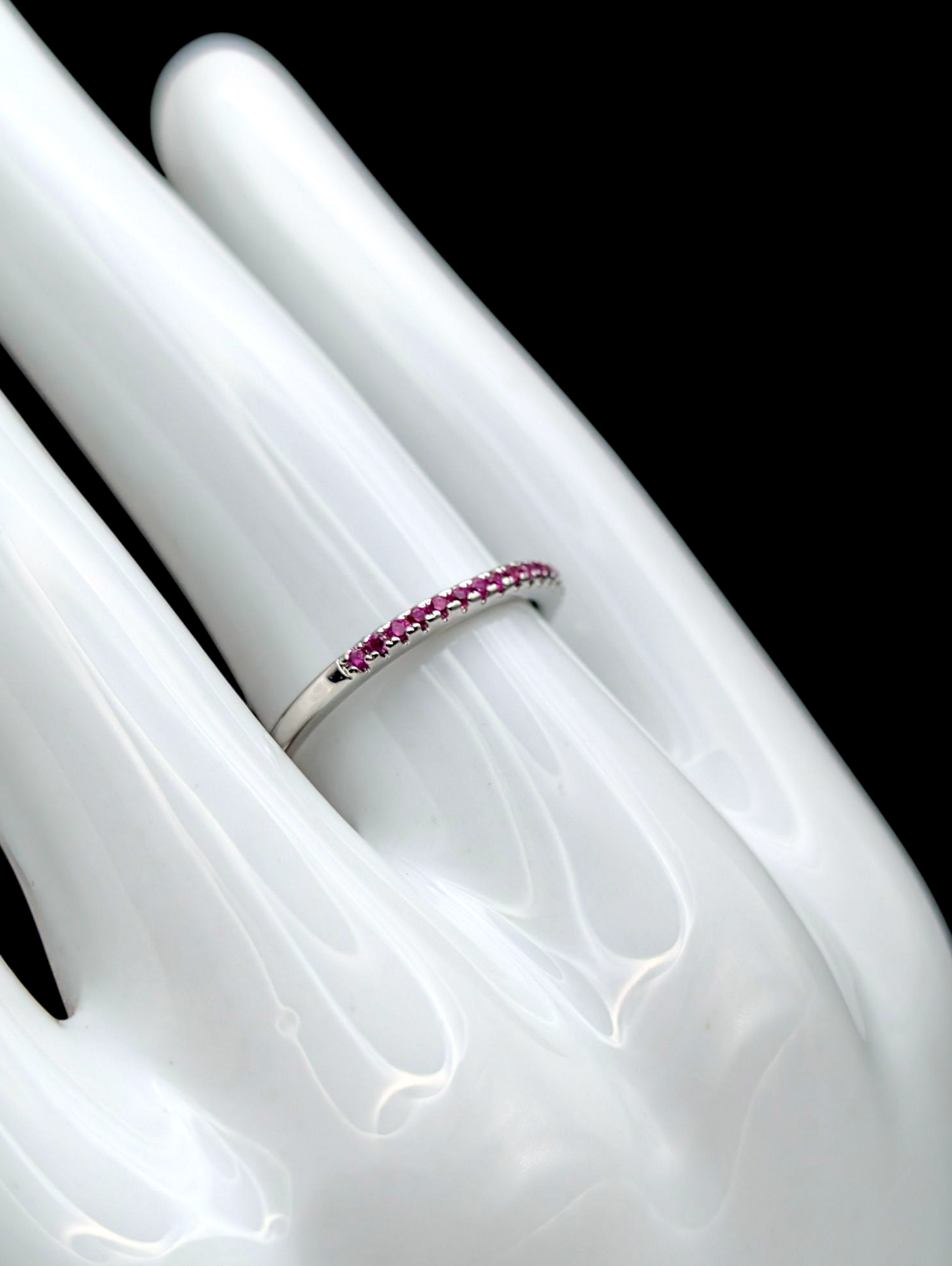 Vintage Inspired Genuine Ruby Dainty Half Eternity Silver Toned Stacking Ring Band