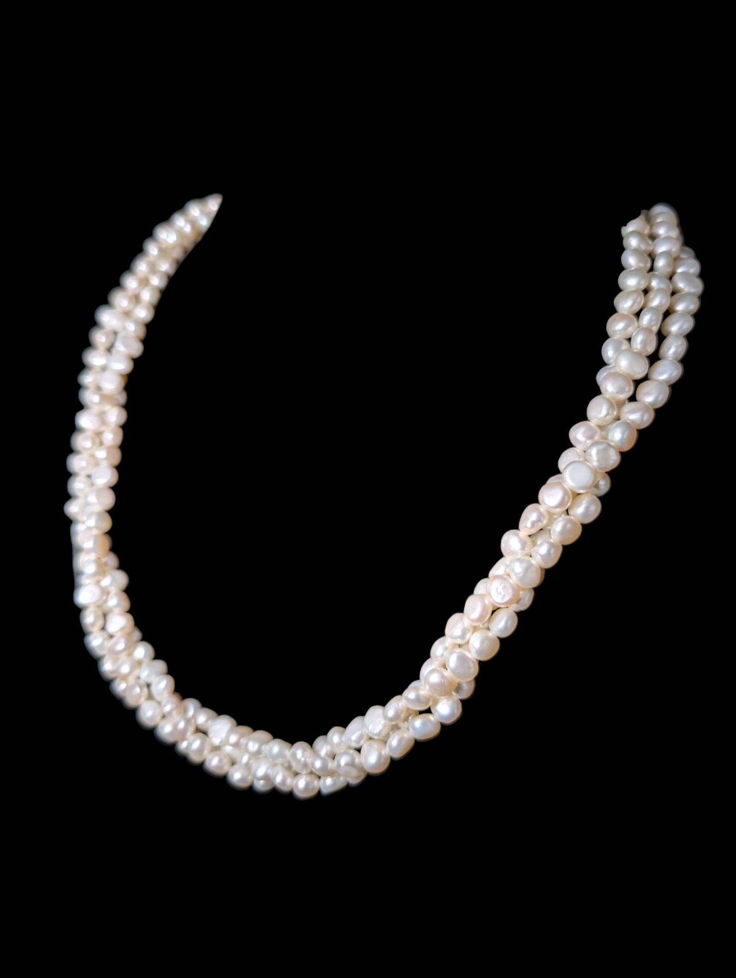 Vintage Mixed Coin Button Shape Genuine Freshwater Pearl 3 Strand Necklace