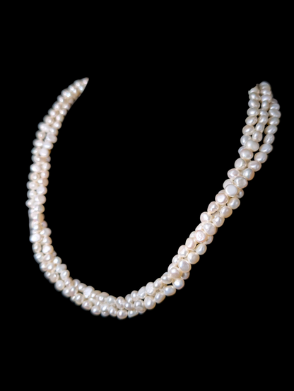 Vintage Mixed Coin Button Shape Genuine Freshwater Pearl 3 Strand Necklace