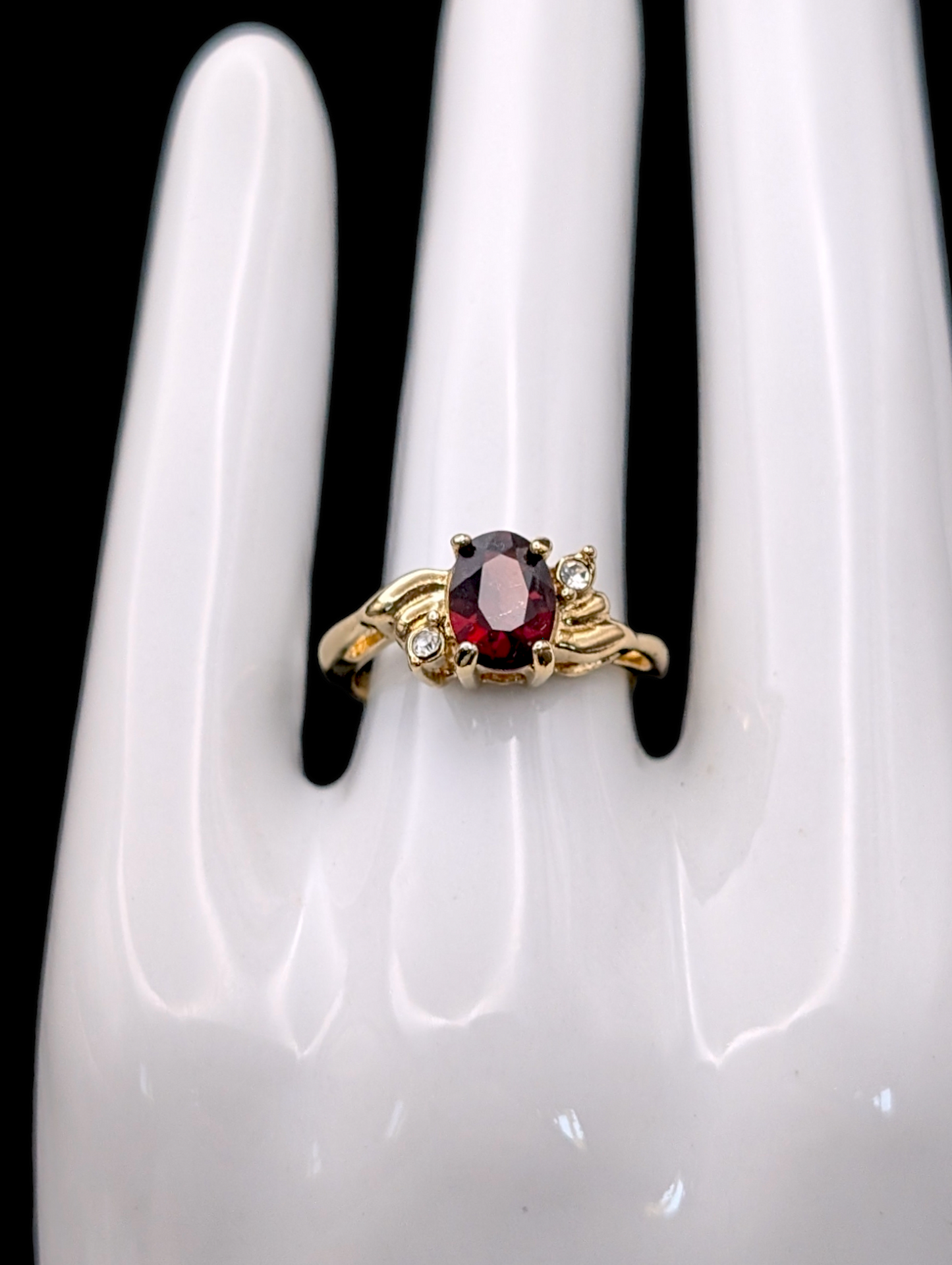 Vintage Solitaire Oval Genuine Garnet 14k Yellow Gold Plated Ring with Original Tags