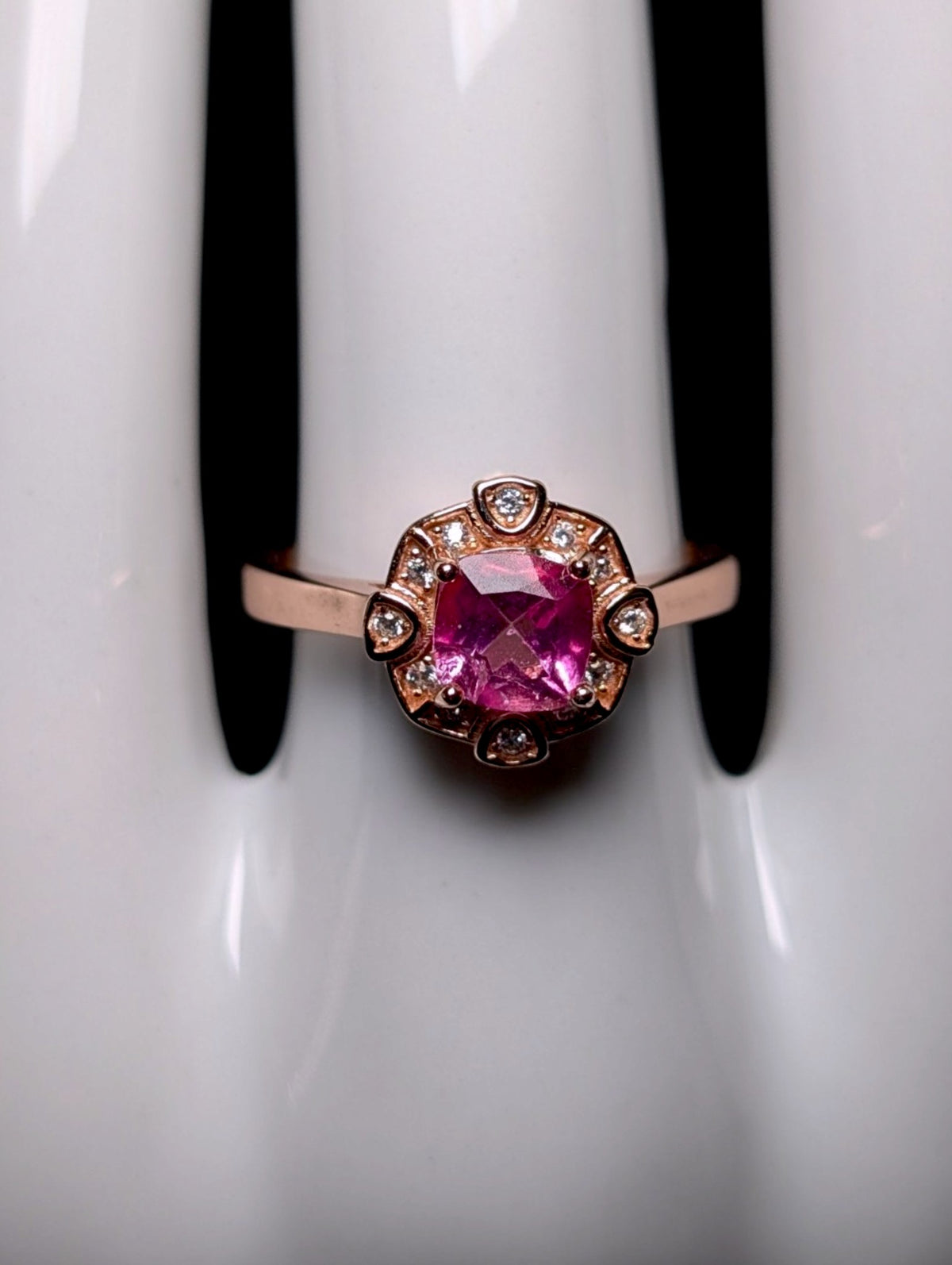 Vintage Edwardian Inspired Genuine Pink Topaz Rose Gold over Sterling Silver Ring
