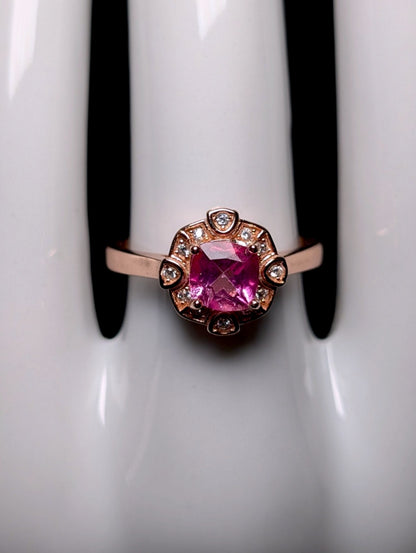 Vintage Edwardian Inspired Genuine Pink Topaz Rose Gold over Sterling Silver Ring