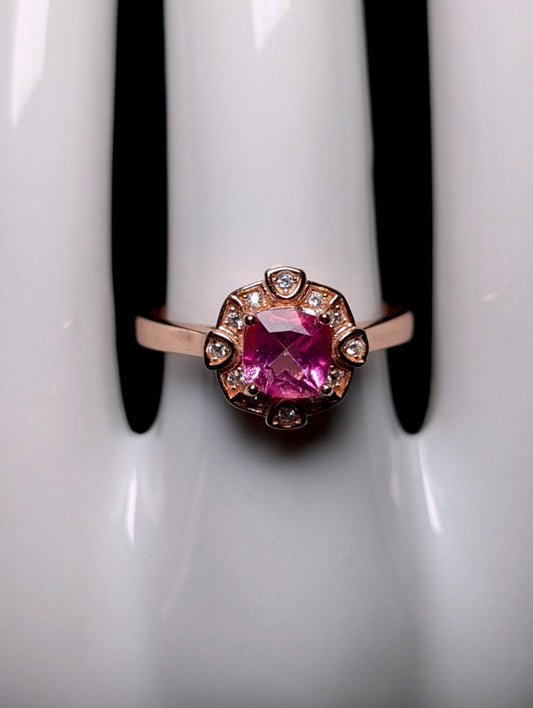 Vintage Edwardian Inspired Genuine Pink Topaz Rose Gold over Sterling Silver Ring