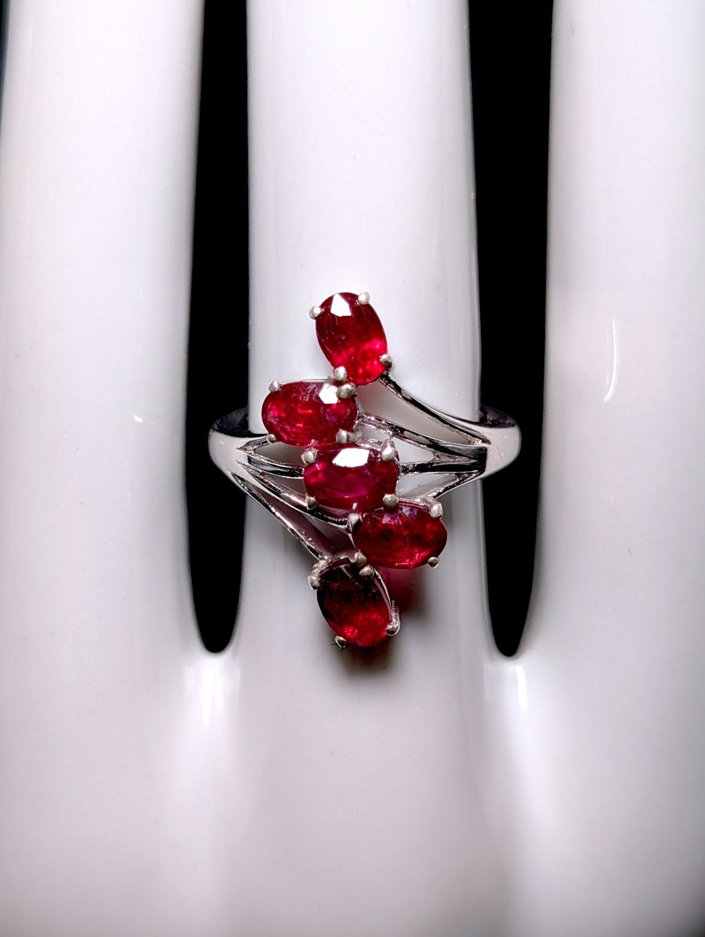 Vintage Oval Cut Genuine Ruby Sterling Silver Waterfall Ring