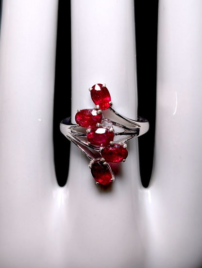 Vintage Oval Cut Genuine Ruby Sterling Silver Waterfall Ring