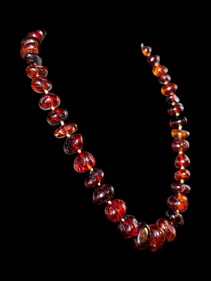 Vintage Graduating Genuine Cognac Amber Nugget Hand Knotted Necklace