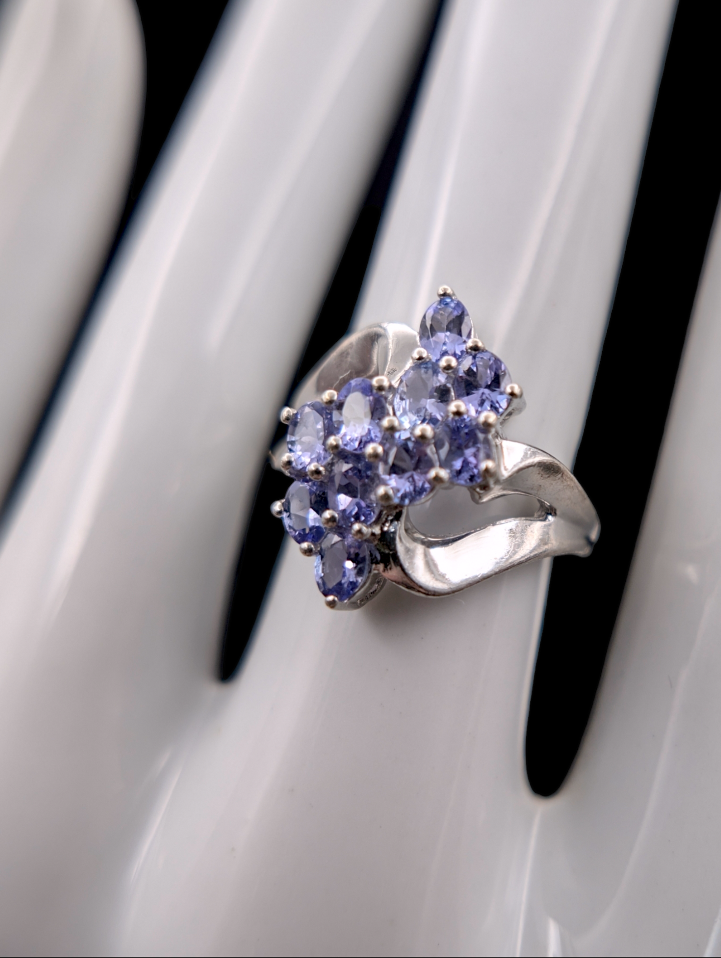 Vintage Genuine Tanzanite Waterfall Cluster Sterling Silver 925 Ring