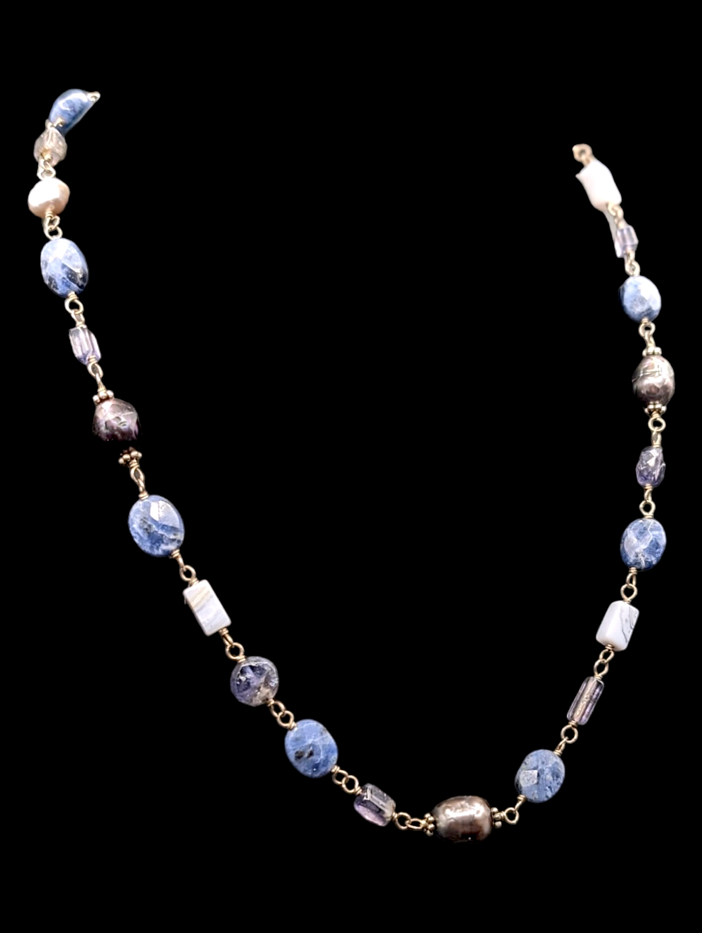 Vintage Silpada Sterling Silver Sodalite Blue Lace Chalcedony Pearl Necklace