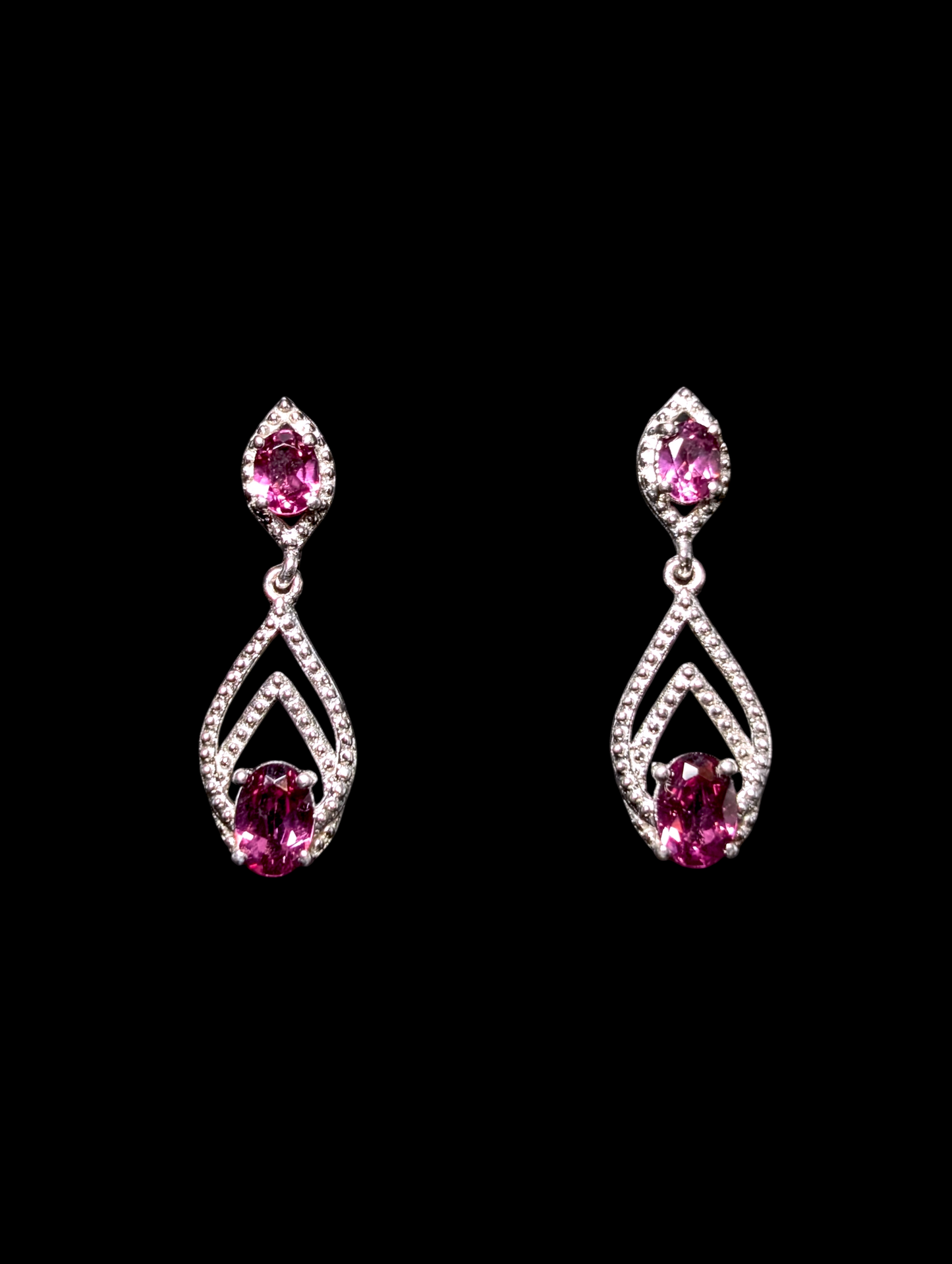 Vintage Inspired Drop Genuine Purple Amethyst Sterling Silver Filigree Dangle Earrings