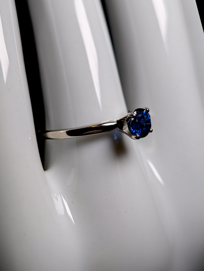 Vintage Round Cut Solitaire Earth Mined Genuine Ceylon Blue Sapphire 14k Solid White Gold Ring
