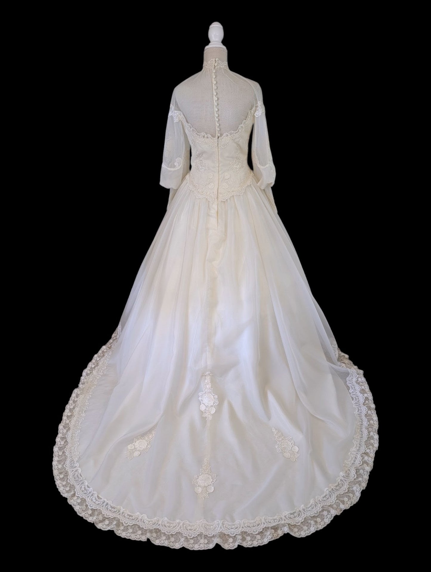 Vintage 1980s Victorian Revival Pearl and Sequin Beaded with Mutton Sleeves Wedding Dress