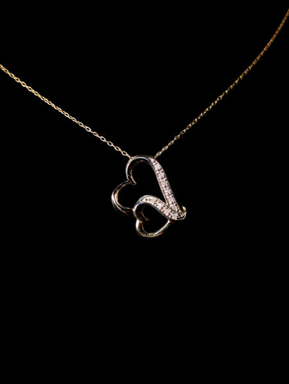 Vintage Double Heart Genuine Diamond 18k Gold over Sterling Silver Pendant