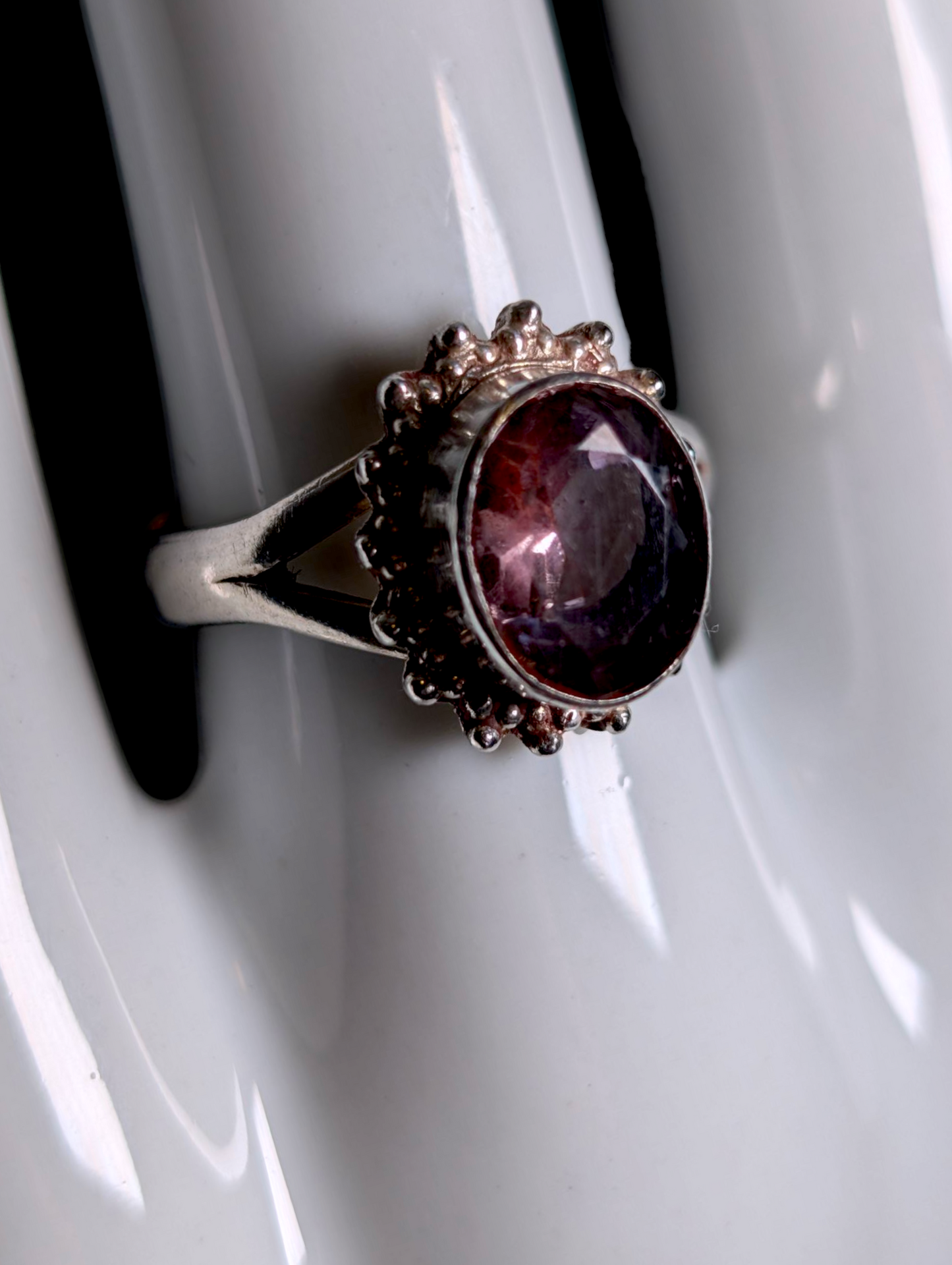 Vintage Artisan Oval Cut Genuine Light Purple Amethyst Solitaire Bezel Set Sterling Silver Ring