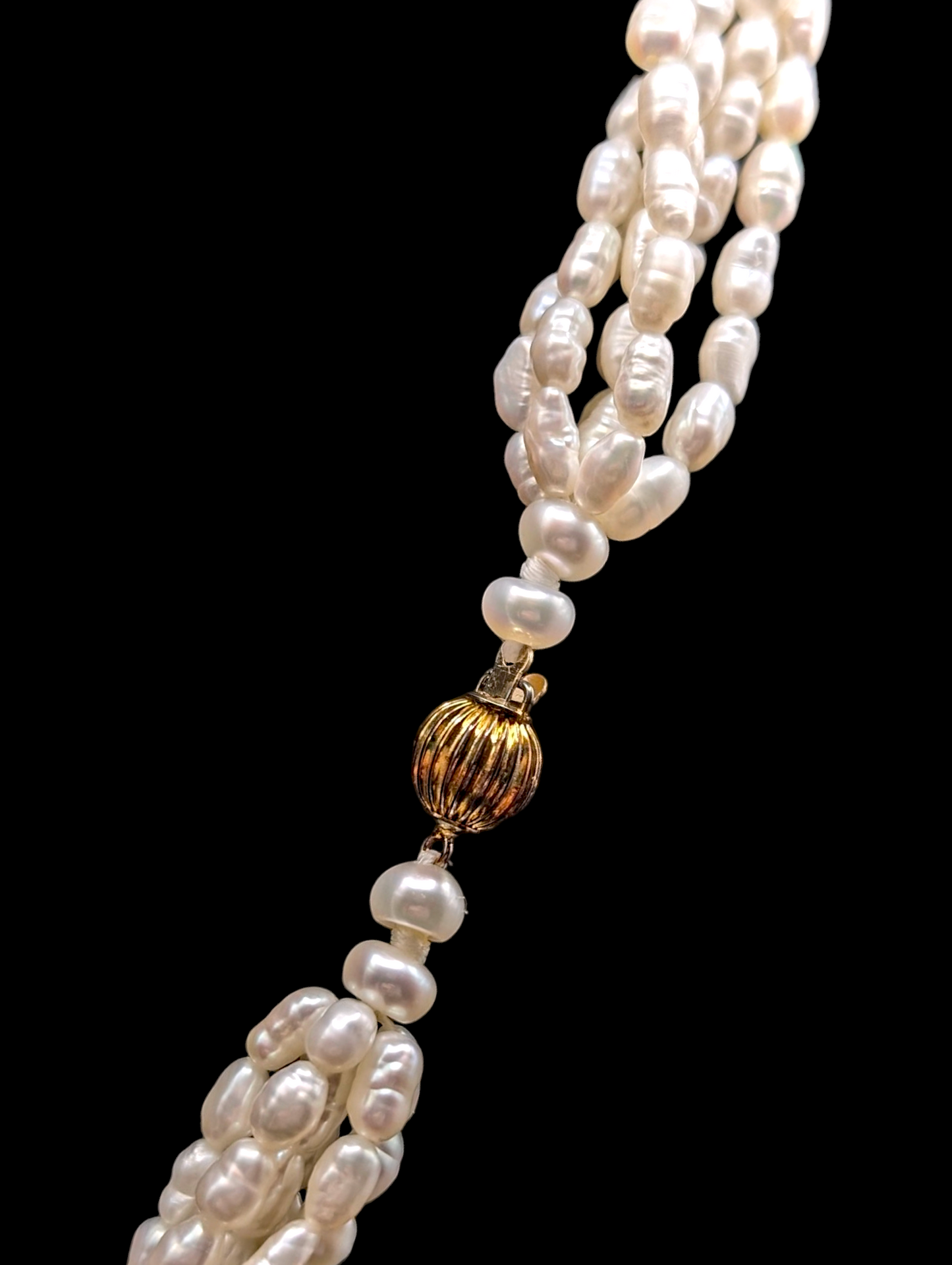 Vintage 5 Strand Genuine Baroque Fresh Water Pearl Necklace with Sterling Silver Beads