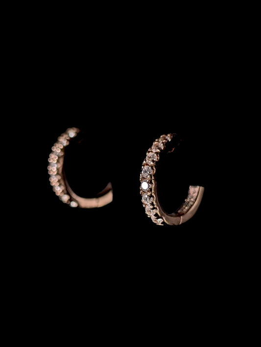 Vintage Simulated Diamond Rose Gold over Sterling Mini Hoop Huggie Earrings